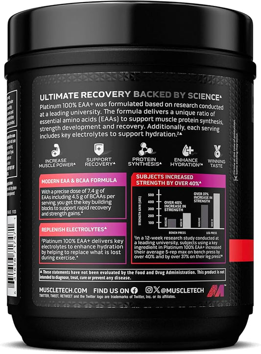 MuscleTech | Platinum 100% EAA+| Essential Amino Acids| Muscle Strength Builder for Men & Women | Workout Supplement | Fruit Punch | 13.8 oz | 30 Servings