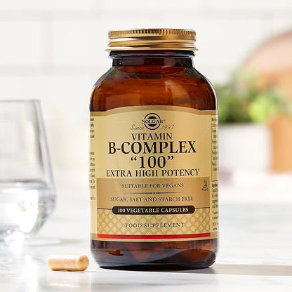 Solgar B-Complex "100", 250 Vegetable Capsules - Heart Health - Nervous System- Supports Energy Metabolism - Non-GMO, Vegan, Gluten / Dairy Free, Kosher, Halal - 250 Servings