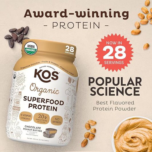 KOS Organic Plant Based Protein Powder, 2.4 lbs, 28 Servings