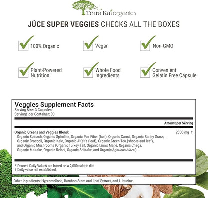 Organic Super Veggies Supplement Gluten/Gelatin Free, 16 Vegetables (90 Count)