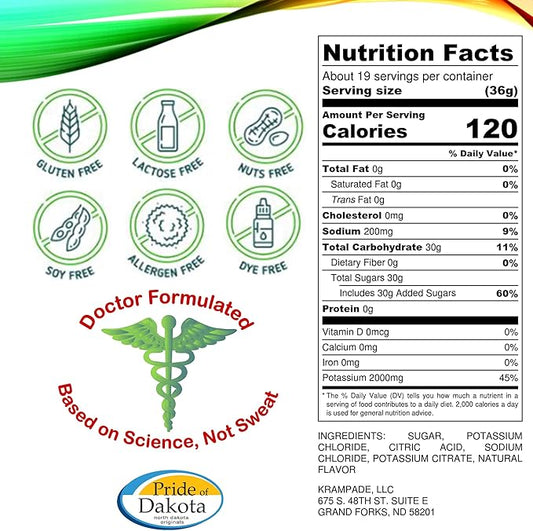 Electrolytes Powder Potassium Supplement - 2000 mg K+, >2X More Than Coconut Water | Cramp Relief and Prevention | Hydration Powder (Lemon Lime)