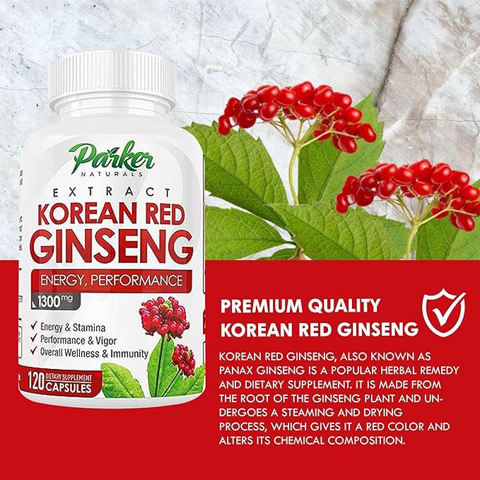 Korean Red Panax Ginseng Extract 1300MG 20% Ginsenosides. 120 Caps.