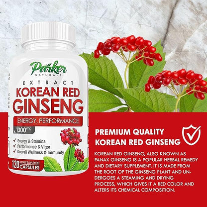 Korean Red Panax Ginseng Extract 1300MG 20% Ginsenosides. 120 Caps.