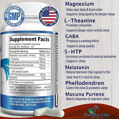 Natural Calm Sleep Aid with Magnesium, 5-Htp | 60 Capsules