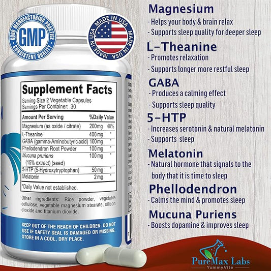 Natural Calm Sleep Aid with Magnesium, 5-Htp | 60 Capsules