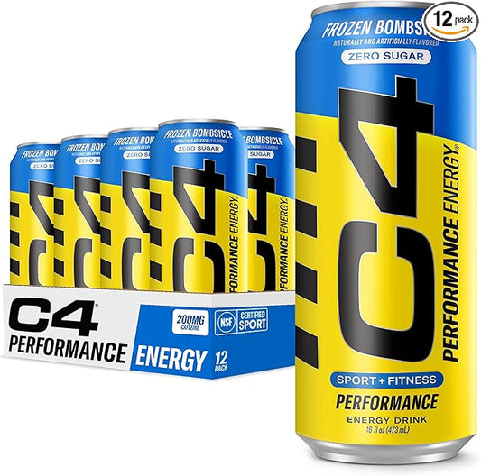 C4 Energy Drink 16oz (Pack of 12) - Frozen Bombsicle - Sugar Free Pre Workout Performance Drink with No Artificial Colors or Dyes