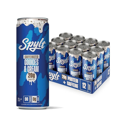 High Protein Cookies & Cream Milk with 60mg Caffeine & 20g Protein - Ready to Drink, Sugar Free, Lactose Free Milk, Perfect for Workout Recovery & Afternoon Pick Me Up - 12 Count