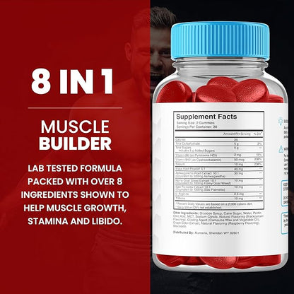 Male Enhancing Supplement Gummies - 6 in 1 Testosterone Booster Gummies for Men, Stamina Test Boost Gummy for Men with Horny Goat Weed, Tribulus, Maca Root Boost Energy, Performance (60 Gummies)