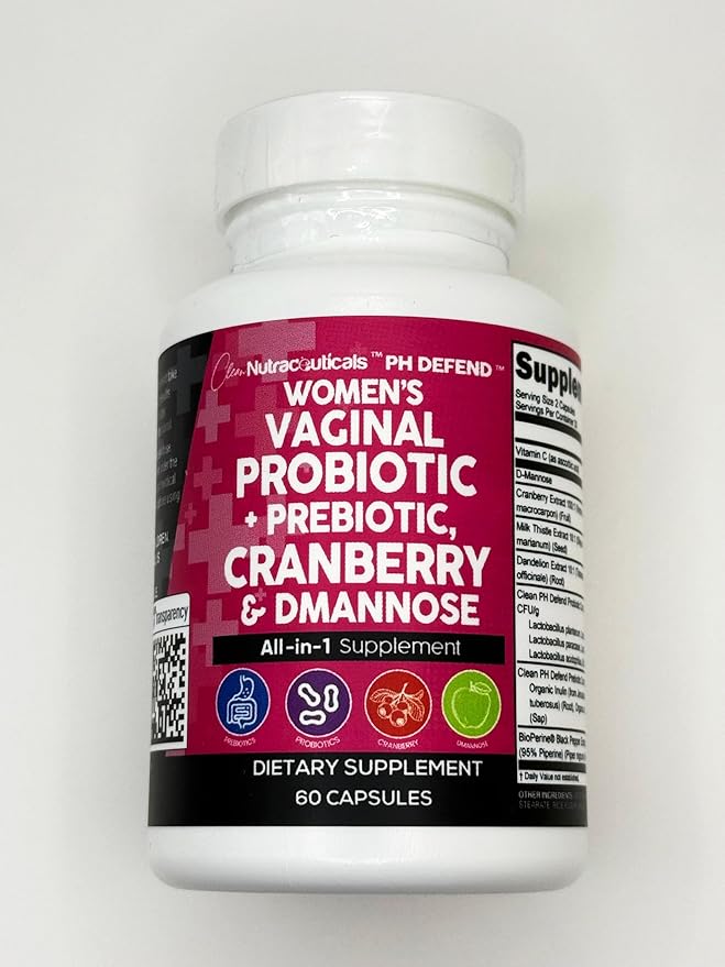 Clean Nutraceuticals Vaginal Probiotics for Women + Prebiotics 20 Billion Cranberry Pills w/D-Mannose 500 mg for Urinary Tract Health pH Balance - for Vaginal Health Supplements Pills - 1 Pack