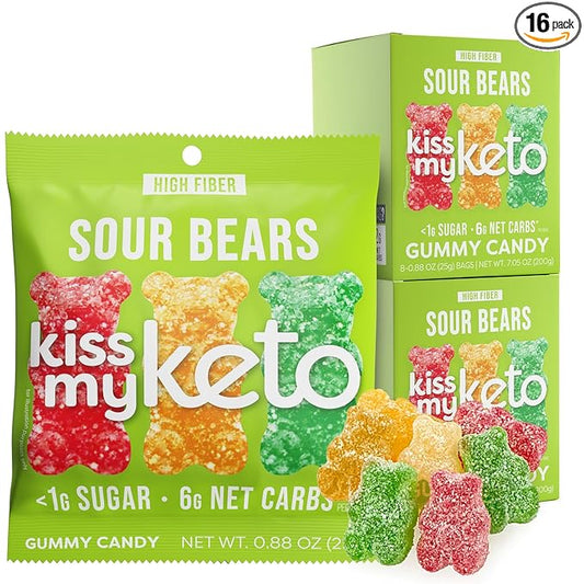 Kiss My Keto Gummies Candy – Low Carb Candy Sour Bears, Keto Snack Pack – Healthy Candy Gummys – Vegan Candy, Keto Gummy Candy – Keto Candy Gummies (16-pack)