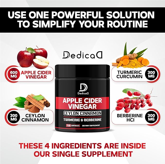 Apple Cider Vinegar Capsules 600mg Ceylon 300mg Turmeric 300mg & 300mg - 150 ACV