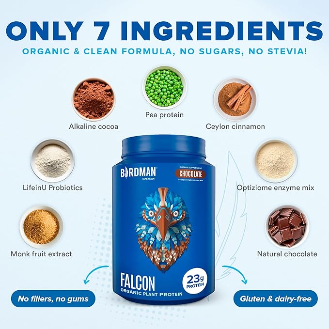 BIRDMAN Falcon Vegan Protein Powder Organic, 40 Servings 2.64lb
