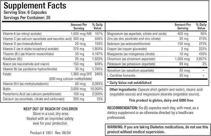 Biotics Research GlucoBalance Supports Metabolic Health, Chromium, Vanadium, Lcarnitine 180 Capsules