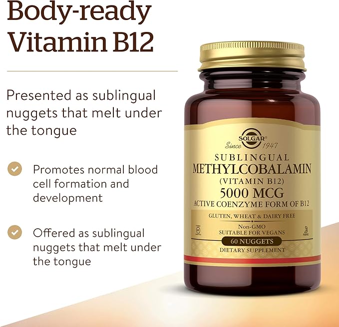 Solgar Methylcobalamin Vitamin B12 5000 mcg Nuggets B12 Form, 60 Count