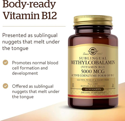 Solgar Methylcobalamin Vitamin B12 5000 mcg Nuggets B12 Form, 60 Count