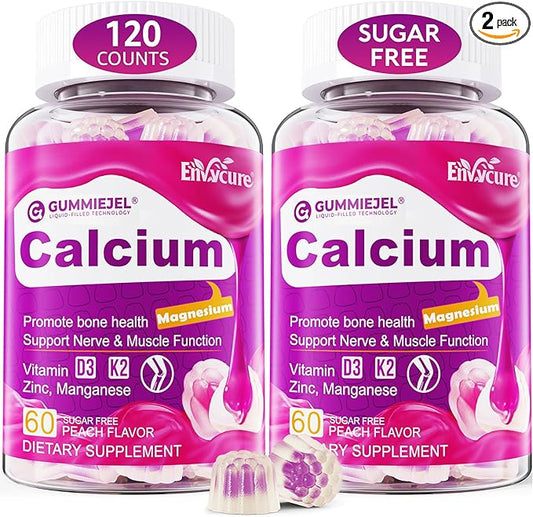 Sugar-Free Calcium Citrate Gummies 1000mg w/Vitamin D3 K2, Magnesium, Zinc, Boron, Manganese, Copper for Bone, Muscle & Immune, Ultimate Absorption Calcium Supplement for Women & Men - Vegan, 120 Cts