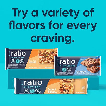 Ratio Crunchy Protein Bar, Vanilla Almond With Chocolate, 11g Protein, Keto Friendly, 5.8 oz (4 Bars)