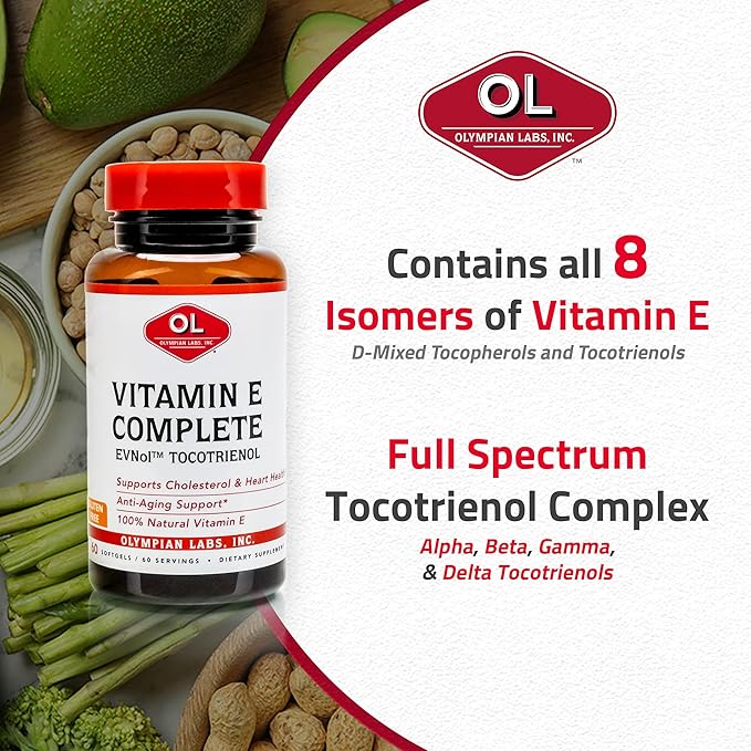 Olympian Labs Vitamin E Complete Tocomin, 200IU 60 60 Softgels, 60 Servings