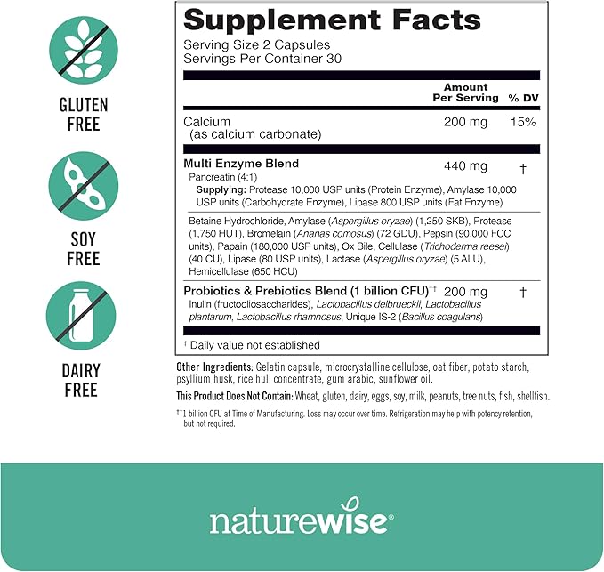 NatureWise Digestive Enzymes 60 Capsules[1-Month Capsules[1-Month Supply]