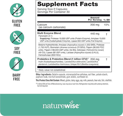 NatureWise Digestive Enzymes 60 Capsules[1-Month Capsules[1-Month Supply]