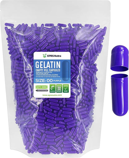 XPRS Nutra Size 00 Empty Capsules - 5000 Count Empty Gelatin Capsules - Empty Pill Capsules - DIY Capsule Filling - Fillable Pill Capsules Empty Gel Caps (Purple)