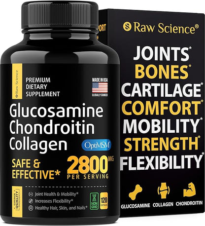 Glucosamine Chondroitin MSM Capsules - Joint Support Supplement for Adults, 2800 mg Triple Strength Vitamins: Glucosamine HCL, Chondroitin Sulfate with OptiMSM - Reduces Joint Discomfort, 120 Capsules