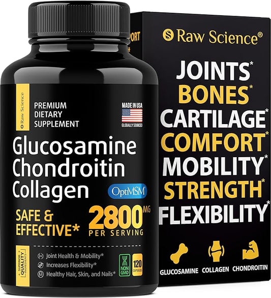 Glucosamine Chondroitin MSM Capsules - Joint Support Supplement for Adults, 2800 mg Triple Strength Vitamins: Glucosamine HCL, Chondroitin Sulfate with OptiMSM - Reduces Joint Discomfort, 120 Capsules