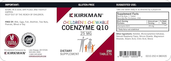 Kirkman Coenzyme Q10 25 mg Children's 250 Tablets CoQ10 ||