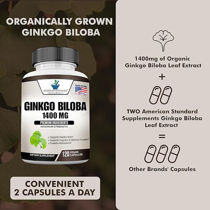 Ginkgo Biloba 1400mg, Organic Ginkgo Biloba, 120 Veg