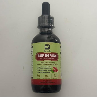 Berberine HCL Supplement with Ceylon Cinnamon - Berberine Liquid Drops with Turmeric, Ceylon Cinnamon, Bitter Melon, Milk Thistle, Berberine Veggie Supplement for Digestion System Support