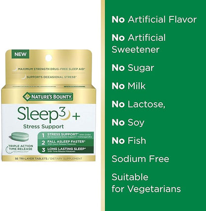 Nature's Bounty Stress Support Melatonin by Sleep3, 10mg, 10mg, Tri-Layered 56 Count