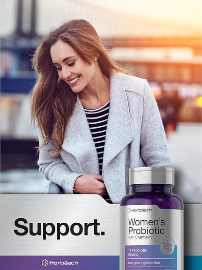 Horbaach Probiotic for Women with Cranberry | 90 Capsules | 14 Probiotic Strains | Non-GMO, Gluten Free Supplement