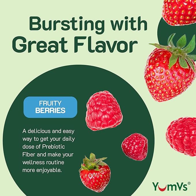 Prebiotic Fiber Zero Gummies by YumVs | Keto Friendly Sugar Free Supplement for Women & Men | 4 g Fiber for Digestive Support | Natural Berry Flavor Chewables-60 Count