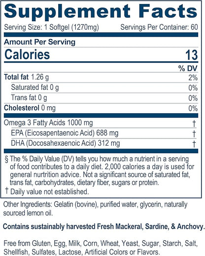 Ayush Herbs High Omega-3, High-Potency Fish 60 Softgels