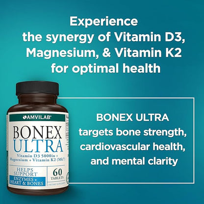 BONEX Ultra Supplement D3, Vitamin K2 (MK7) (MK7) & 60 Tablets 2 Month