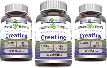Amazing Formulas Creatine Monohydrate 3000 Mg Per Serving Capsules Supplement | Non-GMO | Gluten Free | Made in USA (3 Pack)