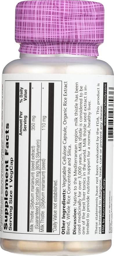 SOLARAY Milk Thistle Seed Extract 350 80% Silymarin, 60 Day 30 Servings, 30 VegCaps