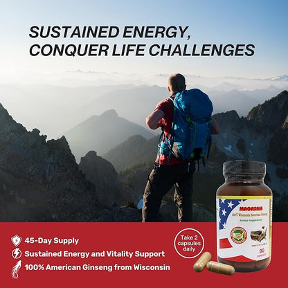 100% Pure Wisconsin American Ginseng Capsules 1000mg per 90 Capsules 45 Day