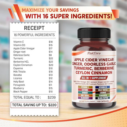 Apple Cider Vinegar 9000mg Ginger 1000mg 600mg Turmeric 1000mg Berberine 600mg -