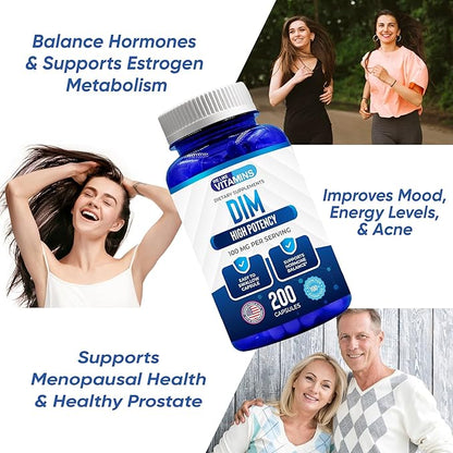 We Like Vitamins DIM 100mg 200 Capsules - 200 Day Supply - Diindolylmethane DIM Supplement for Support with Healthy Estrogen and Hormone Levels