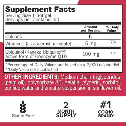 Qunol Ubiquinol CoQ10 100mg Softgels, Mega 100mg - Q10 for 2 Month 60 Count