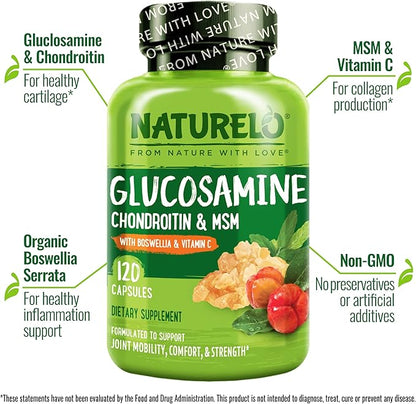 NATURELO Glucosamine Chondroitin MSM with Boswellia 120 Capsules