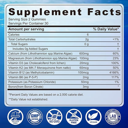 Calcium Gummies 600mg - Calcium Supplement for Women, Ocean Algae Calcium | Vitamin D3, K2, Magnesium | for Bone Strength, Muscle & Immnue | Sustainably Sourced Algae Calcium, 70+ Mineral, 1PACK