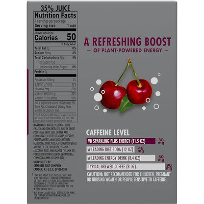 V8 +SPARKLING ENERGY Black Cherry Energy Drink, Made with Real Vegetable and Fruit Juices, 11.5 FL OZ Can 4 Count (Pack of 6)