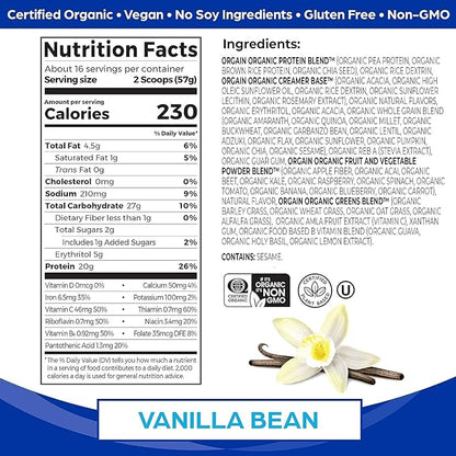 Orgain Organic Meal, Vegan Meal Replacement 20g Plant 6g Prebiotic 2.01lb