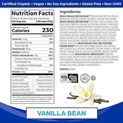Orgain Organic Meal, Vegan Meal Replacement 20g Plant 6g Prebiotic 2.01lb