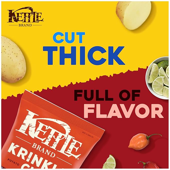 Kettle Brand Potato Chips, Krinkle Cut, Habanero Lime Kettle Chips, 7.5 Oz (Pack of 12)