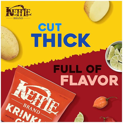Kettle Brand Potato Chips, Krinkle Cut, Habanero Lime Kettle Chips, 7.5 Oz (Pack of 12)