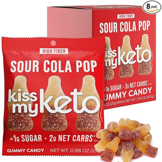 Kiss My Keto Gummies Candy – Low Carb Candy Sour Cola Pop, Keto Snack Pack – Healthy Candy Gummys – Vegan Candy, Keto Gummy Candy – Keto Candy Gummies (8-pack)