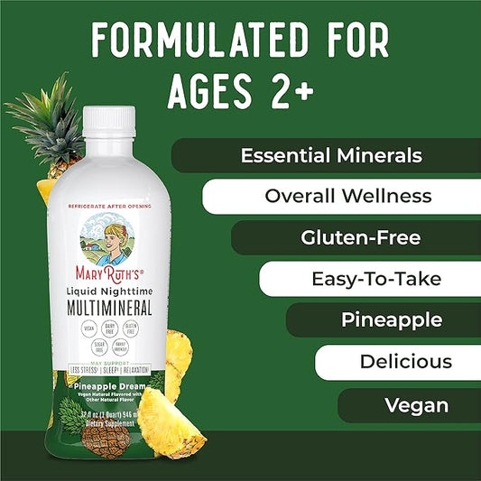 MaryRuth Organics Nighttime Liquid Multimineral Sleep 4 Flavors, 32 Servings 32 Fl